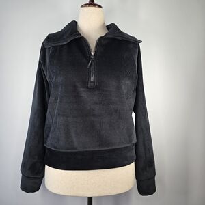 Kyodan Women’s Black Ribbed Velour Cropped Sweatshirt Size G/L (Women’s Large)